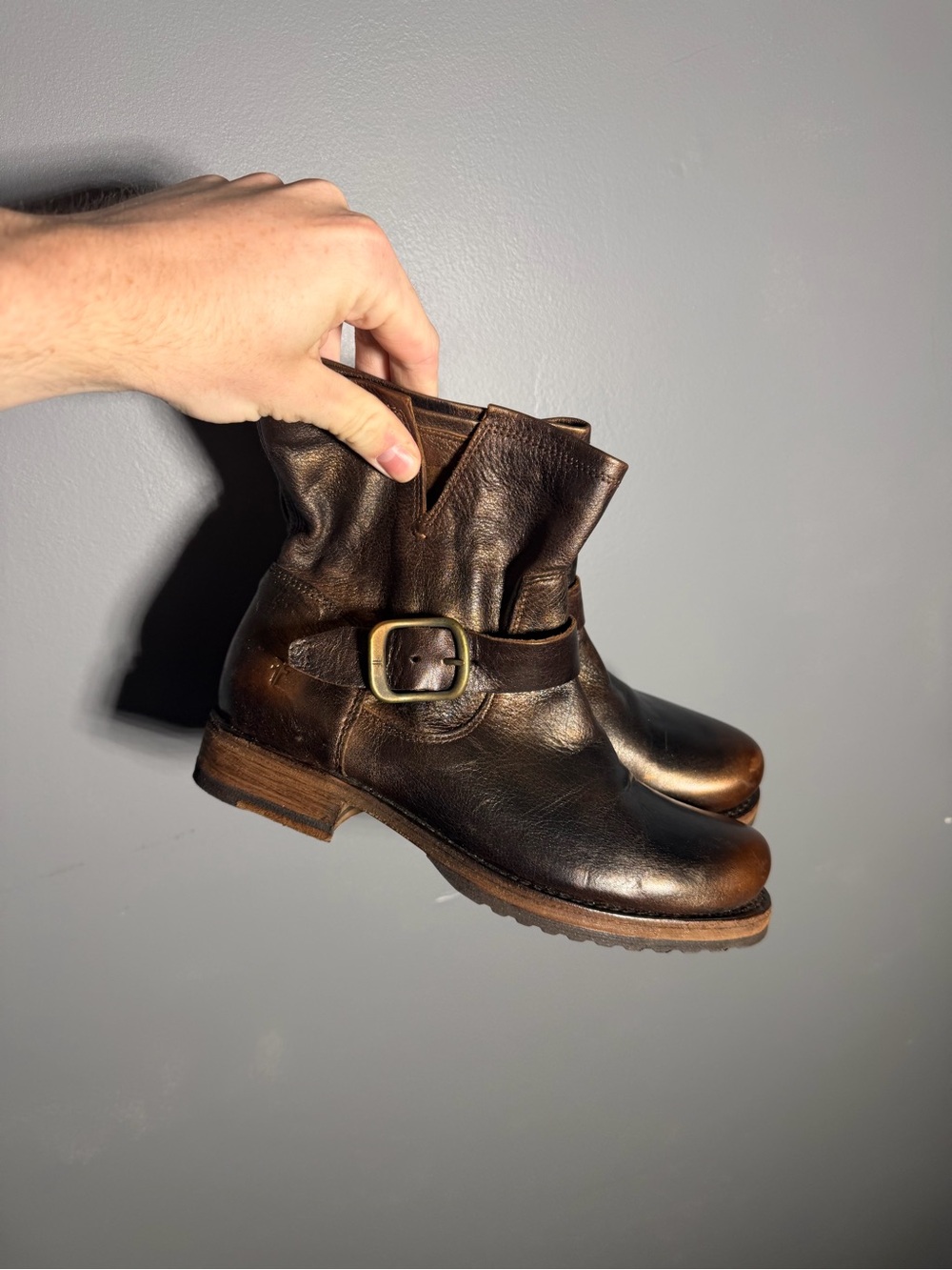 Frye Veronica Motorcycle Booties in Bronze Size 5.5